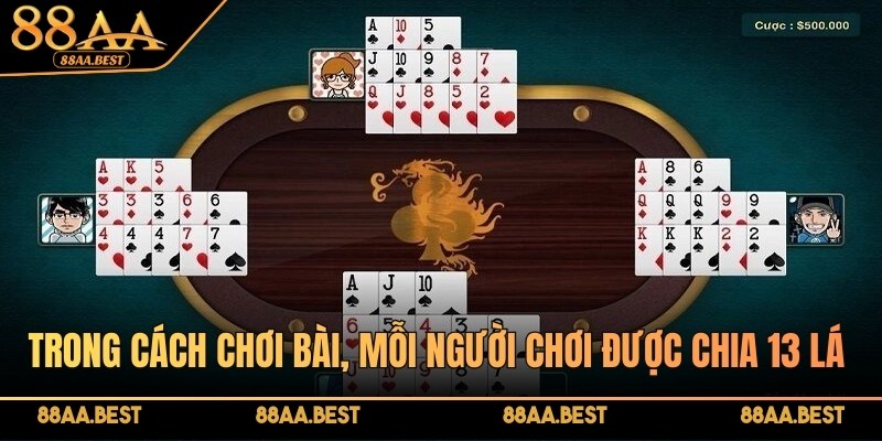 Trong cách chơi bài, mỗi người chơi được chia 13 lá từ bộ bài Tây 52 lá